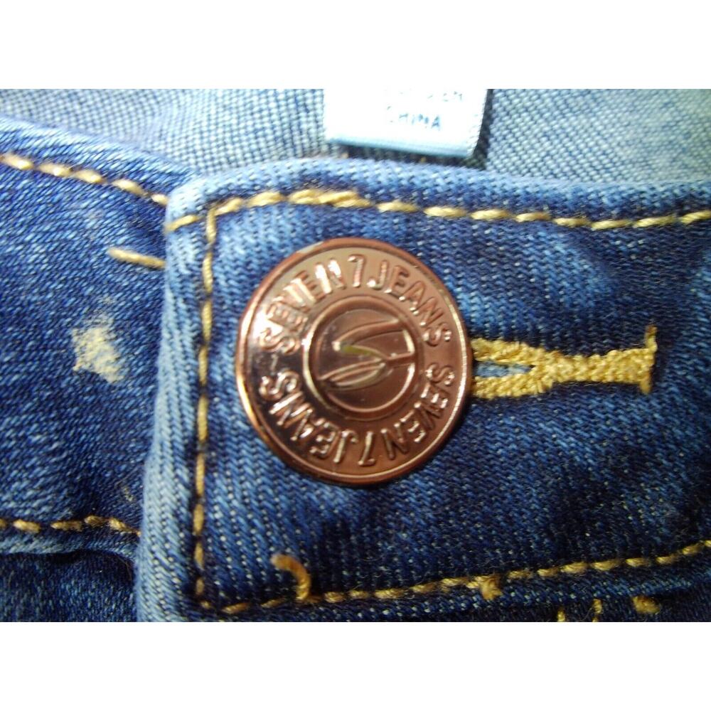 Seven 7 Weekend Short Mid Rise Jean Cotton Dark Blue Denim Women's Size 8 - Picture 9 of 9